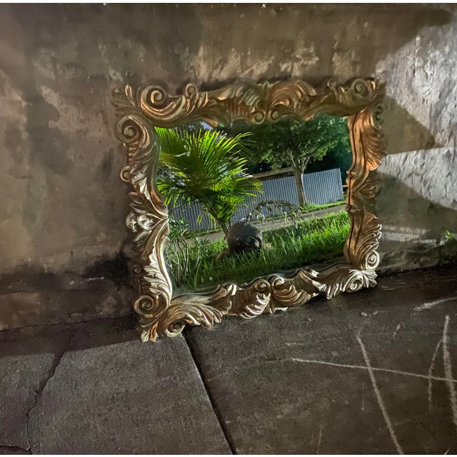1970s 1970s Large Ornate Baroque Style Wall Mirror in Burnished Champagne Finish - 42" X 34" For Sale - Image 5 of 12