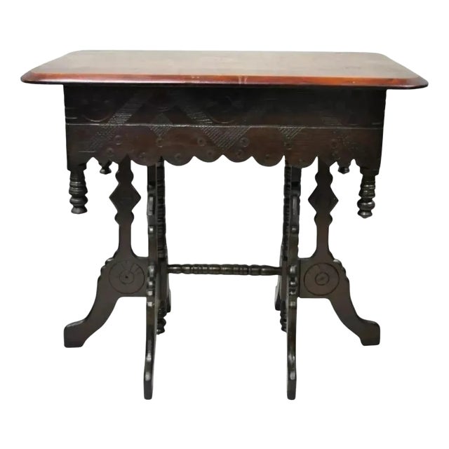 Antique Eastlake Victorian Aesthetic Movement Carved Walnut 6 Leg Parlor Table For Sale
