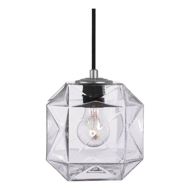 Contemporary Mimo by Oggetti Clear Glass Cube Pendant With Gunmetal Hardware For Sale