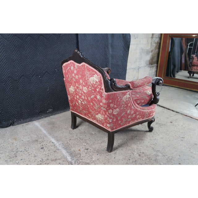 Early 20th Century Antique Victorian Carved Mahogany Baroque Rococo Fauteuil Parlor Armchair For Sale - Image 5 of 14