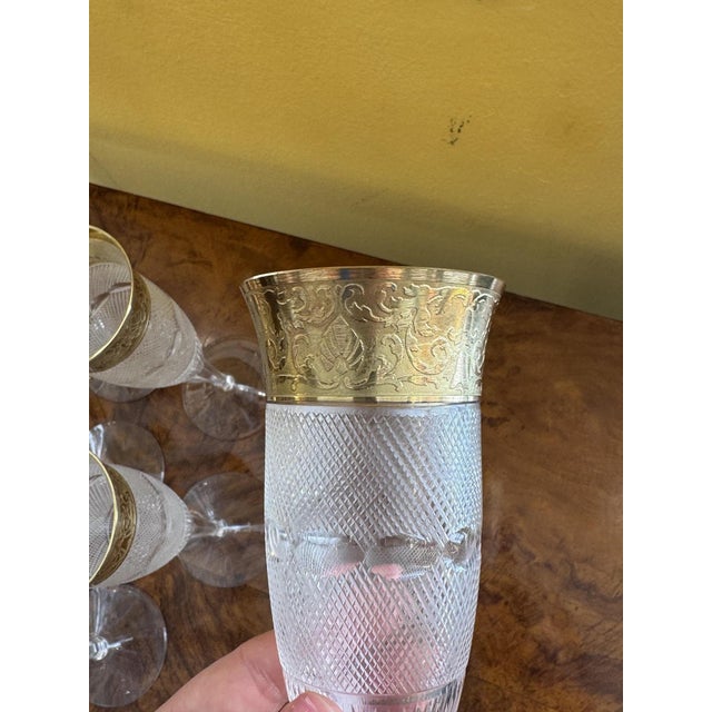 Glass Crystal Splendid Champagne Flutes with 24K Gold Rim from Moser, 1940s, Set of 12 For Sale - Image 7 of 8