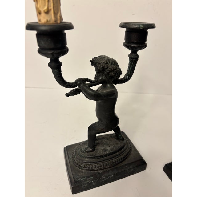 Metal Pair of Maitland Smith Cherub Candle Operas For Sale - Image 7 of 11