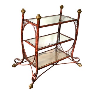 Faux Bamboo 3-Shelf Art Nouveau Metal Etagere/Bar For Sale