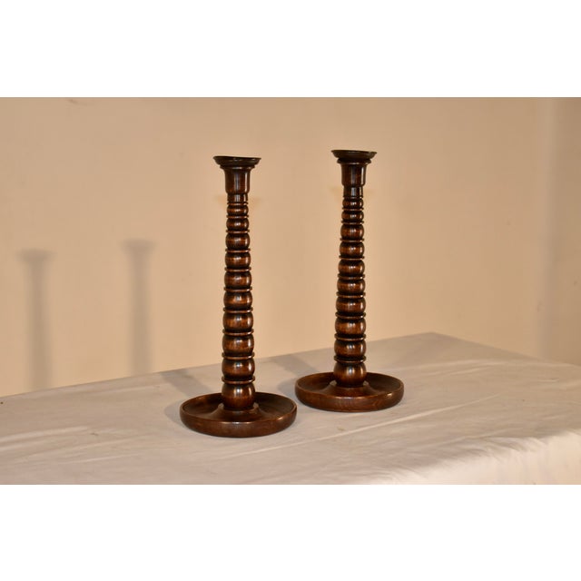 Victorian Pair of Late 19th Century Turned Oak Candlesticks For Sale - Image 3 of 5