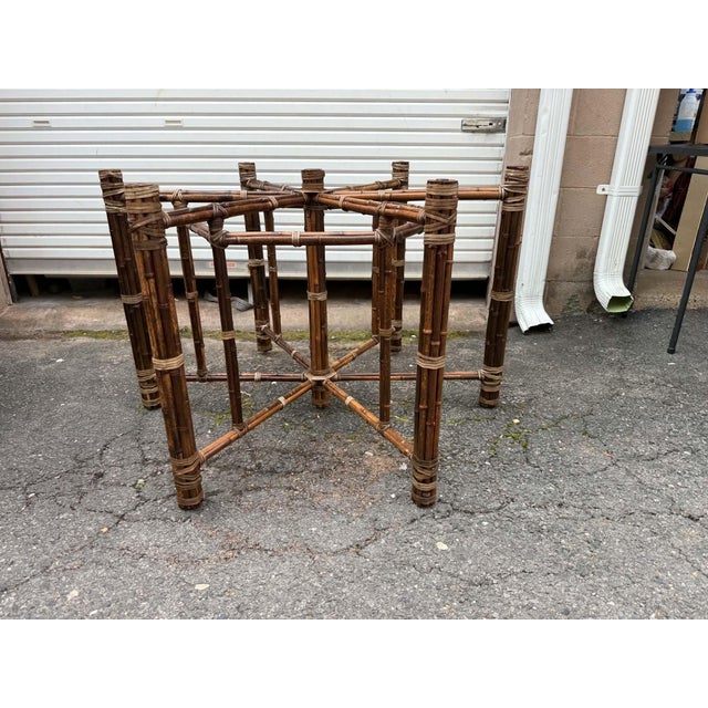 Brown McGuire Style Organic Modern Bamboo Iron Frame Round Dining Table For Sale - Image 8 of 15