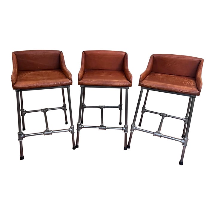 Contemporary Industrial Leather Bar Stools Set of 3 Chairish