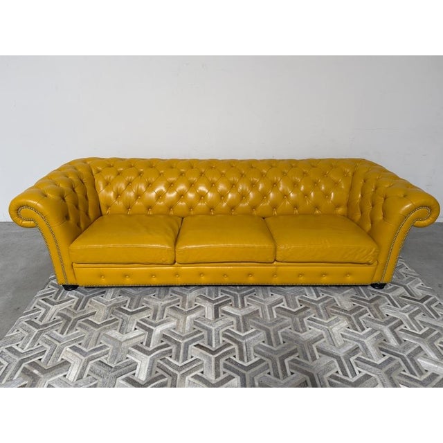 Mid-Century Modern Marcantonio Designs Yellow Leather Chesterfield Sofa For Sale - Image 3 of 7