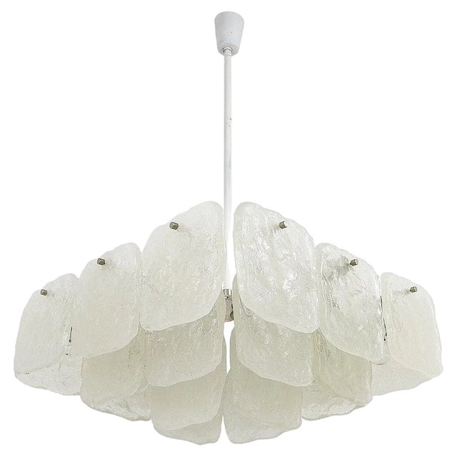 Square Chandelier with Frosted Ice Glass Panels attributed to J. T. Kalmar for Kalmar, Austria, 1960s For Sale