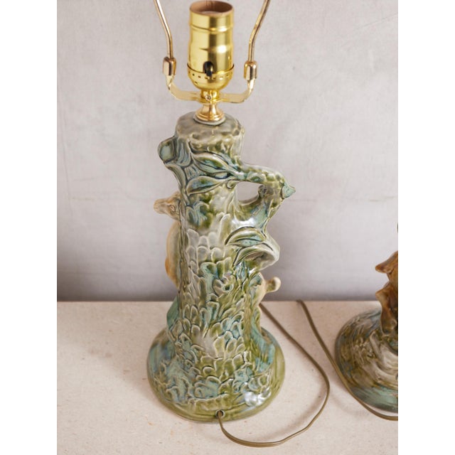 Mid 20th Century Deer Ceramic Lamps With Majolica Style Glaze - a Pair For Sale - Image 11 of 17