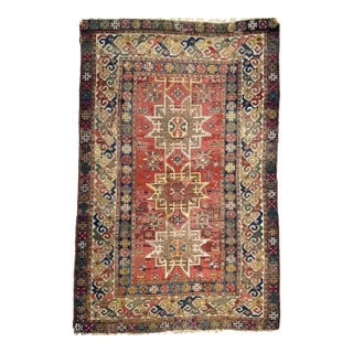 Antique Caucasian Leshgi Star with KINTSUGI Repairs Rug 3.8 x 5.6 For Sale