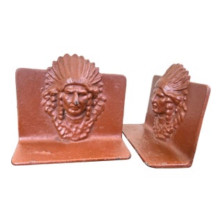 Vintage Native American Figural Cast Metal Bookends – Southwest Style (Pair) For Sale