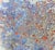 Small late 20th century oil on canvas sample of marbling painting. One side warm yellow, light reddish and blue with the...