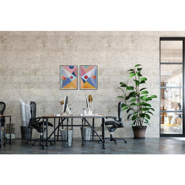 2022, Constructivist Patterns Diptych, "Parted Future Mirage", Acrylic Painting on Watercolor Paper by Natalia Roman For Sale - Image 9 of 11