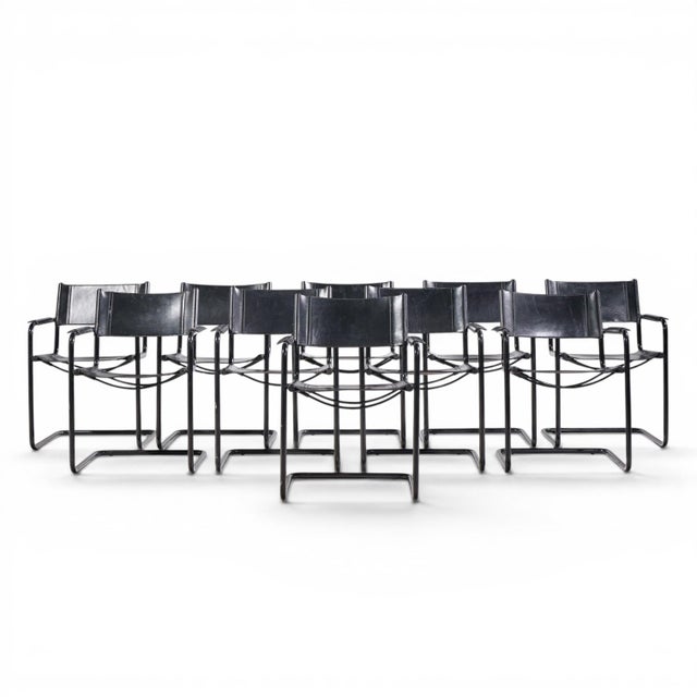 Matteo Grassi "MG" Mid Century Italian Leather Dining Chairs - Set of 10 Each chair measures: 23.5 wide x 22 deep x 31.5...