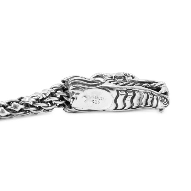 Men’s Vintage Double Dragon Head 925 Sterling Silver Wheat Link Bracelet For Sale In Houston - Image 6 of 10
