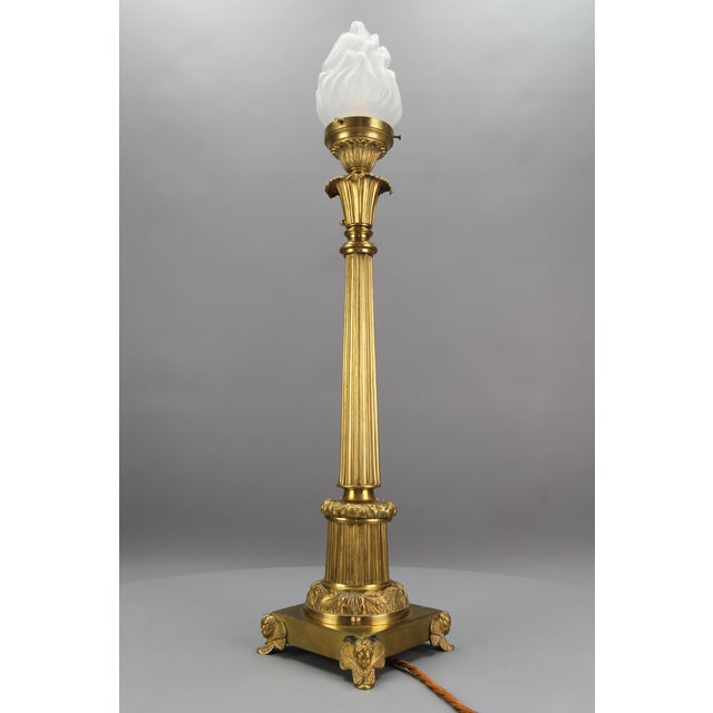 French Bronze and Frosted Glass Fluted Column Table Lamp, 1920s For Sale - Image 16 of 18