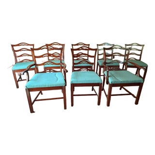 Vintage Georgian Chippendale Style Bowl Back High Ladder Back Dining Chairs. Set of 8 For Sale