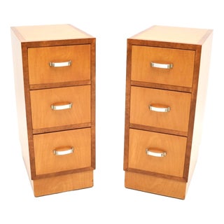 Art Deco Satinwood and Walnut Bedside Chests, 1930s, Set of 2 For Sale