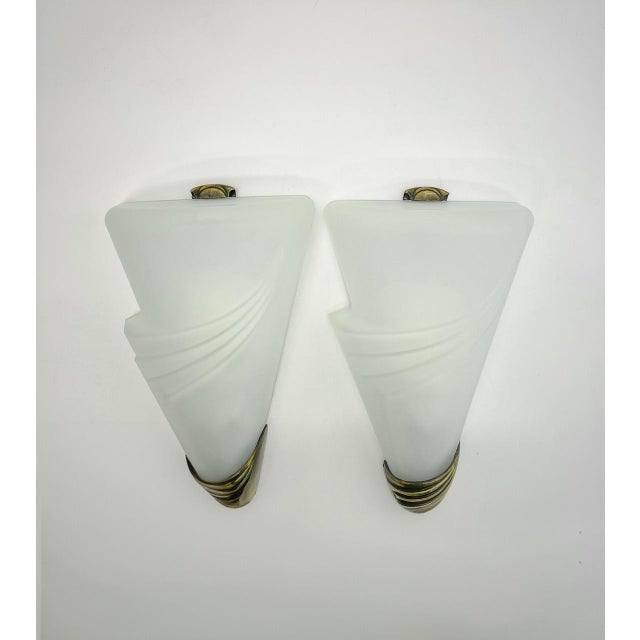 Art Deco Style Frosted Glass Wall Lights, 1970s, Set of 2 For Sale - Image 12 of 12