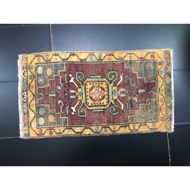 Vintage Turkish Handmade Wine and Orange Small Rug For Sale In Phoenix - Image 6 of 6