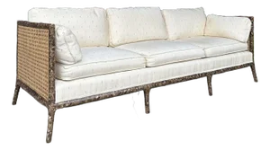 Vintage Faux Bamboo Sofa With Caned Arms in Style of Robsjohn Gibbings Mid-Century Modern