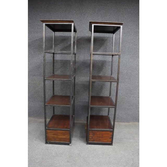 Pair of Henredon Acquisitions Iron & Mahogany Étagère Bookcases For Sale - Image 14 of 17
