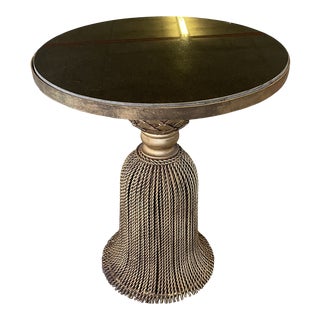 20th Century Traditional Marble Top Gilt Tassel Tole Accent Table For Sale