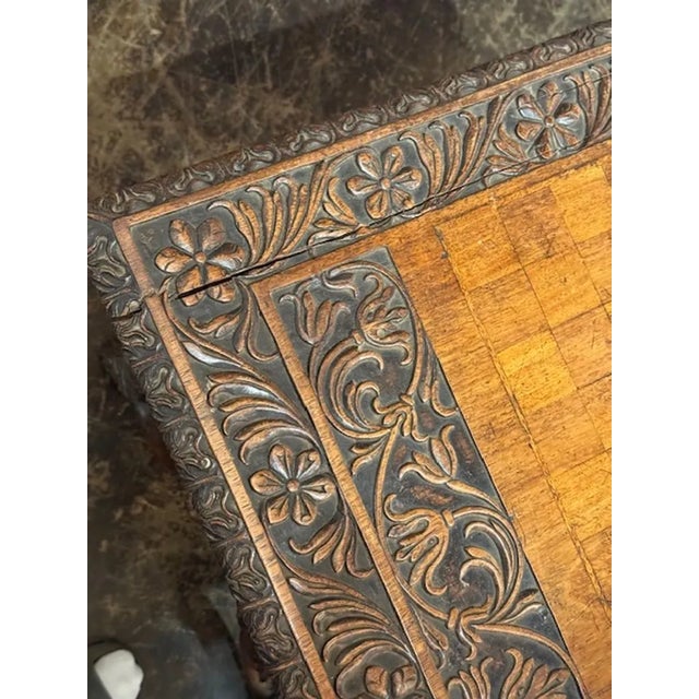 19th Century Anglo Indian Carved Oak Writing Table For Sale - Image 5 of 8