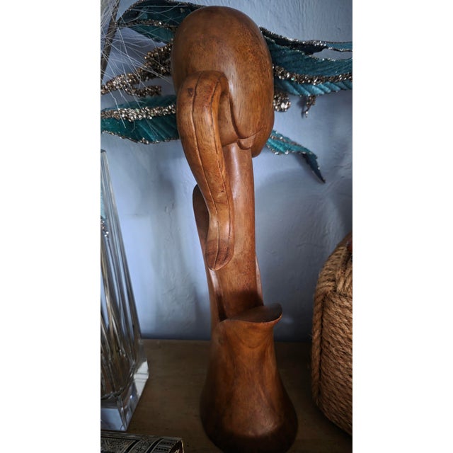 Brown Vintage MCM Teak Wood Sculpture Female Bust Attributed to Filipino Artist Jose P. Alcantara For Sale - Image 8 of 11