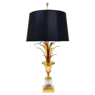 Hollywood Regency Gilt Brass and Glass Pineapple Leaf Table Lamp by Maison Charles, France, 1970s For Sale