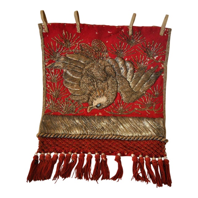 19th Century Antique Japanese Sumo Wrestler's Ceremonial Apron Kesho Mawashi With Golden Eagle For Sale