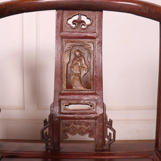 Set of Chinese Elm Armchairs, 1890s For Sale - Image 4 of 8