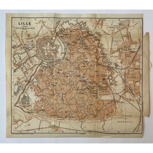 Antique fold out map of Lille France.