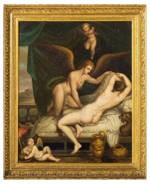 French School Artist, Venus and Cupid, 19th Century, Oil on Canvas, Framed