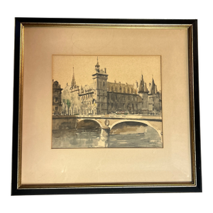 1950’s Original Impressionist Paris Cityscape Watercolor Painting