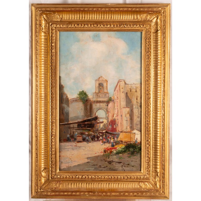 Oscar Ricciardi, Animated Piazza Scene, Oil on Panel For Sale - Image 9 of 16