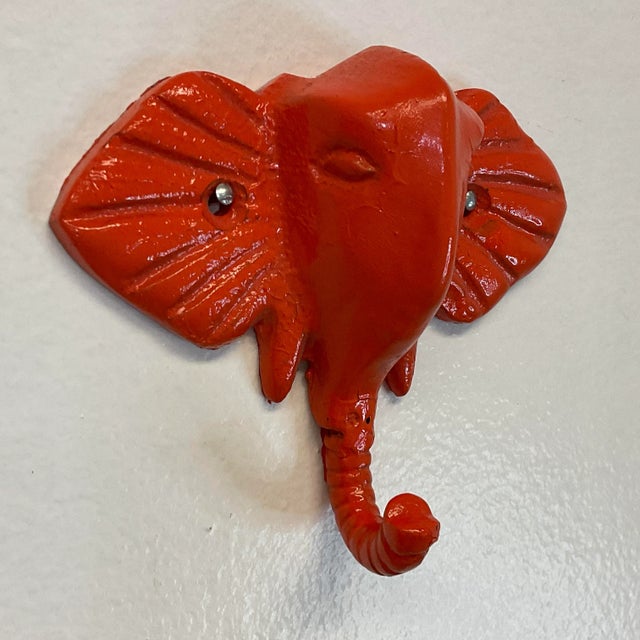 Boho Chic Vintage Cast Iron Elephant Hook, Newly Lacquered in Orange. For Sale - Image 3 of 10