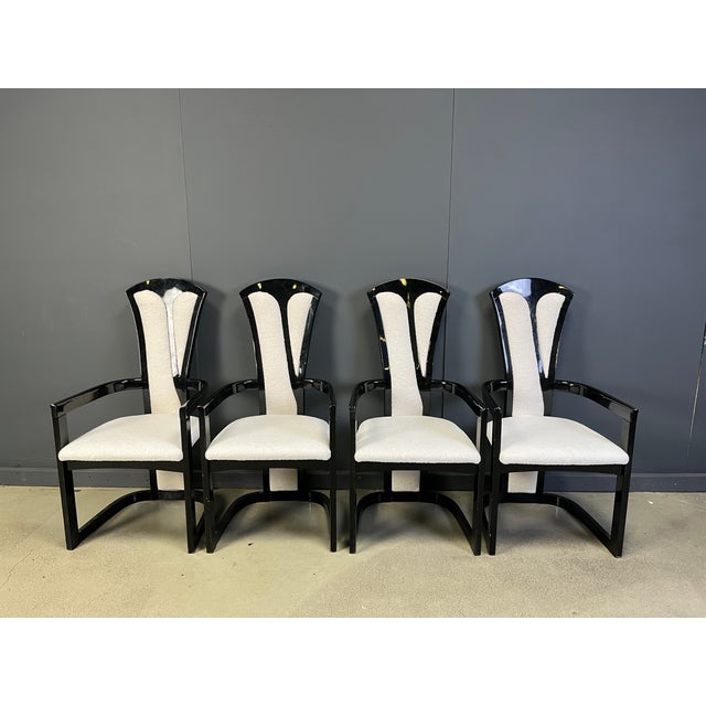 Italian Lacquered Wooden Dining Chairs, 1980s, Set of 4, in Very Good conditions. Designed 1980 to 1989