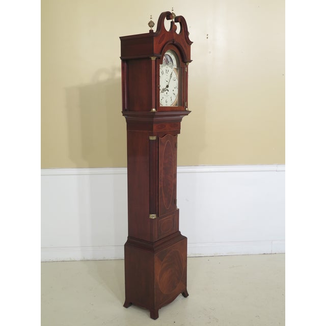 Wood 1990s Vintage Sligh Henry Ford Museum Federal Inlaid Mahogany Grandfather Clock For Sale - Image 7 of 13