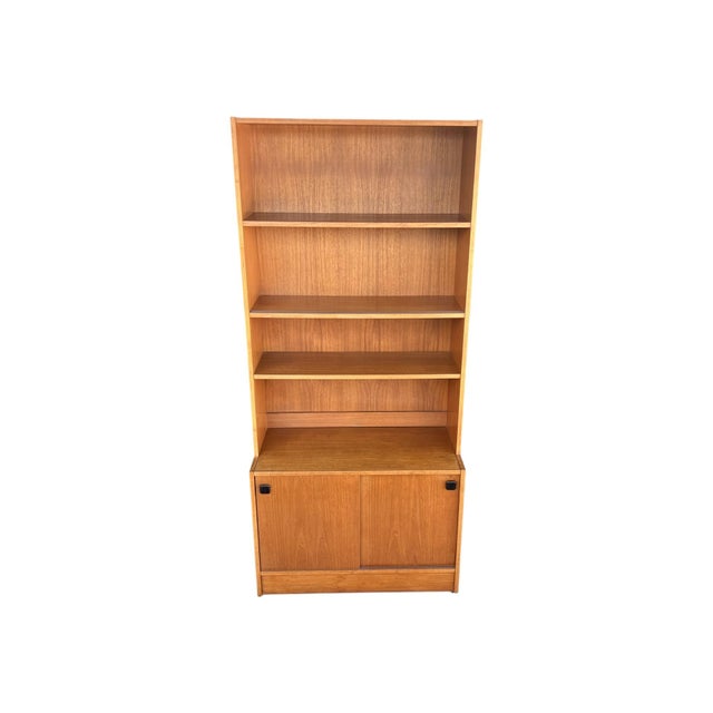 1960s 1960s Danish Modern Teak Bookcase With Sliding Door Cabinet For Sale - Image 5 of 13