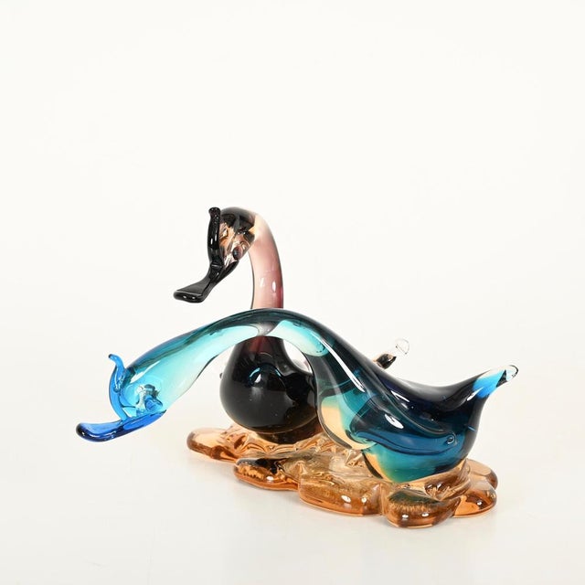 Glass Vintage Sommerso Blown Glass Swan Sculpture by Seguso Vetri d'Arte, Italy, 1960s For Sale - Image 7 of 13