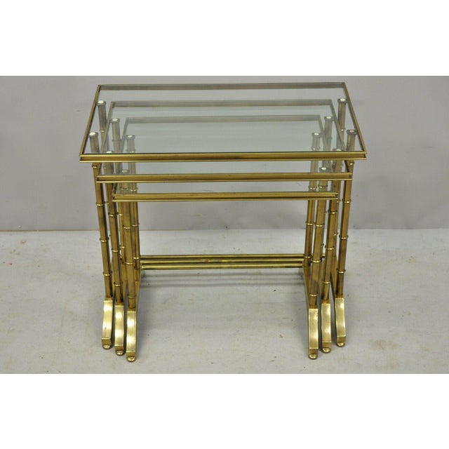 Brass Faux Bamboo Glass Top Nesting Side Tables Set of 3 Chairish