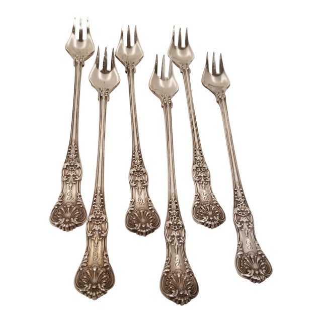 Late 19th Century Six Tiffany English King Seafood Forks For Sale