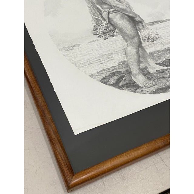 Portraiture Edwin Kayton "Hawaiian Fisherman W/ Nets" Original Graphite Portrait C.1998 For Sale - Image 3 of 7