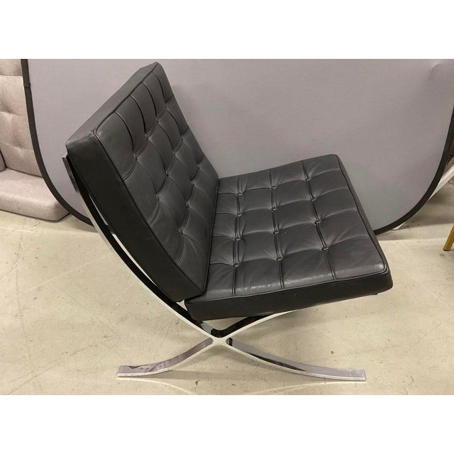 Mid-Century Modern Mid 20th Century In the Style of Ludwig Mies Van Der Rohe for Knoll - A Pair of Barcelona-Style Black and Chrome Chairs For Sale - Image 3 of 11