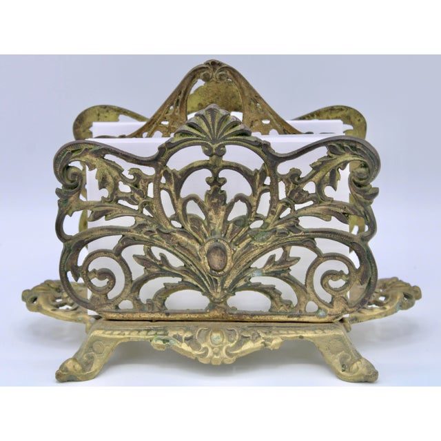 Antique Art Nouveau French Brass Letter Rack / Stationary Holder For Sale - Image 12 of 13