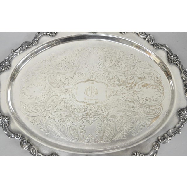 Vintage Sheffield Victorian Silver Plated Oval Platter Tray 25th Anniversary For Sale In Philadelphia - Image 6 of 18