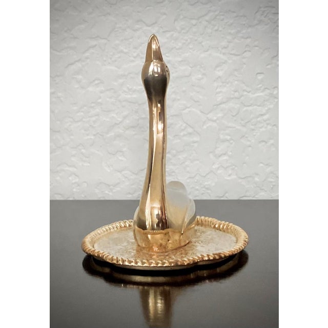 Mid 20th Century Diminutive Mid 20th-Century Brass Swan on a Dish Ring Holder, Hong Kong For Sale - Image 5 of 17
