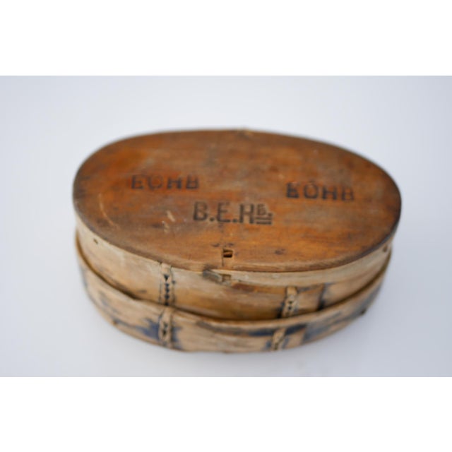 Blue Scandinavian Swedish Folk Art Bent Wooden Tine Box For Sale - Image 8 of 11