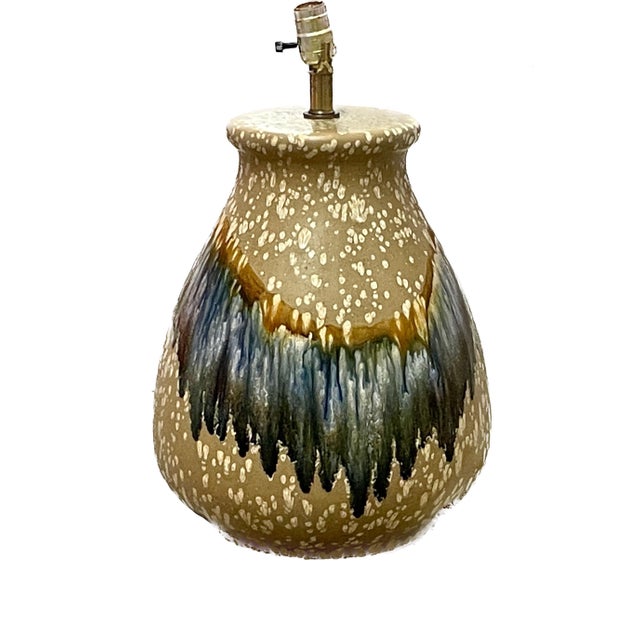 1970s Vintage MCM Drip Glaze Studio Pottery Table Lamp | Cobalt & Amber Circa 1970s For Sale - Image 5 of 7